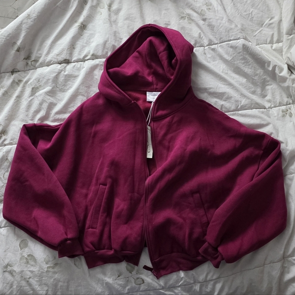 Target Blogilates Women's Marshmallow Full Zip Hooded Sweatshirt Burgundy - Picture 3 of 5